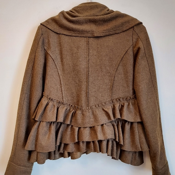 Anthropologie Elevenses Brown Echelon Ruffle Tier Peplum Jacket Size 6 - Picture 10 of 14